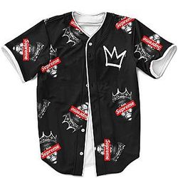 Biggie Smalls Outfit - Big Poppa Supreme Pop Culture Style Art Minimalist Black Baseball Jersey