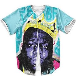 Biggie Smalls Outfit - The Notorious BIG Wearing King's Crown Awesome Light Blue Baseball Jersey