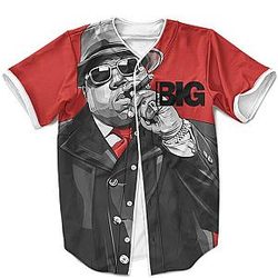 Biggie Smalls Outfit - Biggie Smoking Cigar Mafia Theme Fantastic Red Baseball Jersey