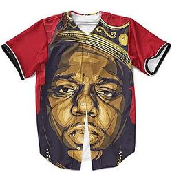 Biggie Smalls Outfit - The Notorious BIG Wearing Crown Thug Life Maroon Baseball Jersey