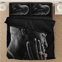 TuPac Outfit - Tupac Shakur Side View Wearing Gold Bling Black Bedding Set