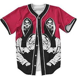 TuPac Outfit - Badass Hip Hop 2Pac Shakur Makaveli Rapper Red Baseball Jersey