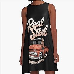 Real Steel - Old Track - Hot Rod - Oldschool Automobile - Smokin' Hot Rod - American Oldschool A-Line Dress
