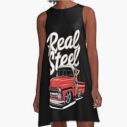 Real Steel Old School Hot Rod Automobile Smokin' Hot Rod American A-Line Dress