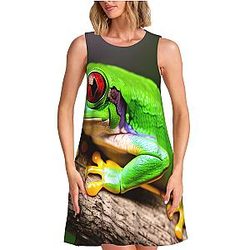 Cute Red Eyes Tree Frogs Summer Dress, Sleeveless Beach Vacation Dress for Women.