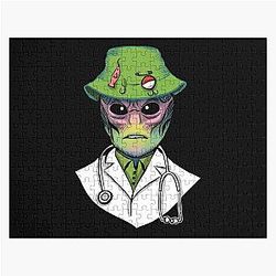 Resident Alien Caricature Drawing with Magnifying Glass Jigsaw Puzzle