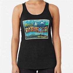 PATIENCE COLORADO VINTAGE POSTCARD RESIDENT ALIEN CLASSIC RACERBACK TANK TOP