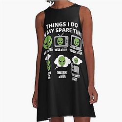 Resident Alien Graphic Xmas Gift Fan A-Line Dress