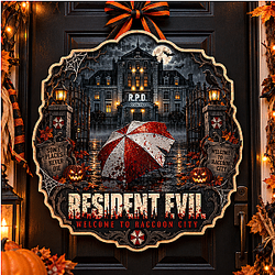 Raccoon City PTTT1709  Resident Evil Halloween Wooden Door Sign