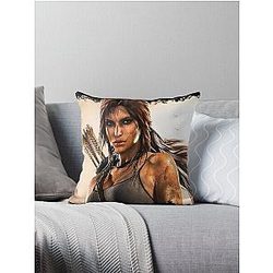 Lara Croft Tomb Raider 8K Throw Pillow