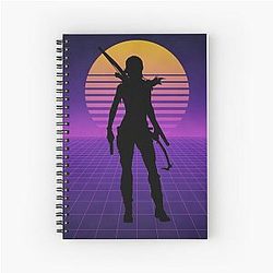 Retro Synthwave Tomb Raider Lara Croft Modern Silhouette Spiral Notebook