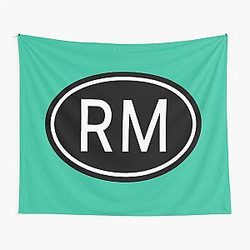 RM Initials Monogram Oval White Letter Tapestry