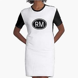 RM Initials Oval White Graphic T-Shirt Dress