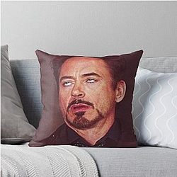 The Robert Downey Jr. Meme Face Throw Pillow
