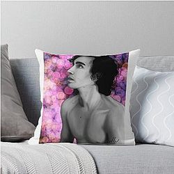 B&W digital portrait of Robert Sheehan Throw Pillow