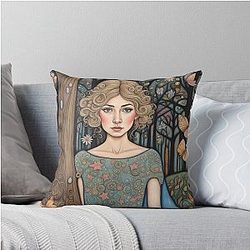 Rosamund Pike in the Woods Throw Pillow