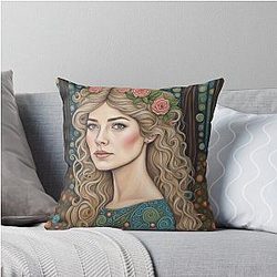 Rosamund Pike in the woods Throw Pillow