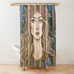 Rosamund Pike in the woods Shower Curtain
