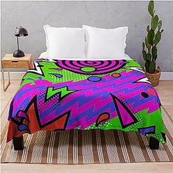 90s pattern, Thrasher, skater, Saved By The Bell, Ocean Pacific, Nick at Night, Slater, Screech, Grunge Throw Blanket