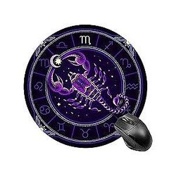 Round Mouse Pad for Laptop Gaming, Astrology Scorpio Zodiac Mousepad with Stitched Edge Non-Slip Rubber Base Home Office Decor Desk Accessory