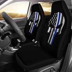 Thin Blue Line Punisher Skull - Car Seat Covers - Type 1 (Set Of 2) Universal Fit 215521 SC2712