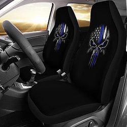 Thin Blue Line Punisher Skull - Car Seat Covers - Type 2 (Set Of 2) Universal Fit 215521 SC2712