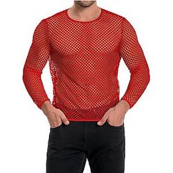 Men's Mesh Fishnet Top Long Sleeve Sheer T-Shirt Blouse