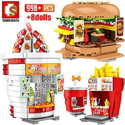 SEMBO 601055-58 Friends Hamburgers Ice Cream Shop Truck Food Store Bricks House City street scene