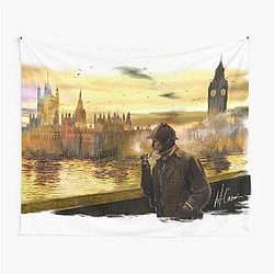 Sherlock Holmes Walking Down The Thames Past Big Ben