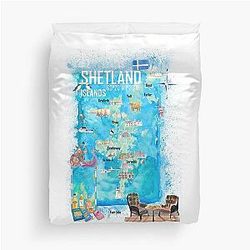 Shetland Islands Illustrated Travel Map with Tourist Highlights Duvet Cover
