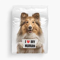 Cute Shetland Sheepdog Signboard I love my Human Duvet Cover