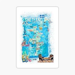 Shetland Islands Illustrated Travel Map with Tourist Highlights Sticker