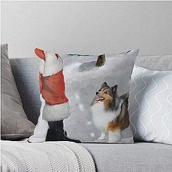 Shetland Sheepdog Meets Santa Christmas Throw Pillow