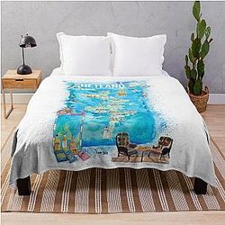 Shetland Islands Illustrated Travel Map with Tourist Highlights Throw Blanket