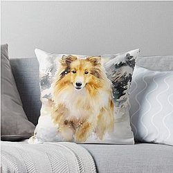 Shetland Sheepdog in Snow Throw Pillow