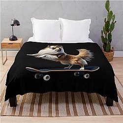 Shetland Sheepdog Riding a Skateboard Fans Throw Blanket