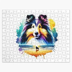 Watercolor Shetland Sheepdog Beach Jigsaw Puzzle