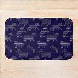 Shetland Fairisle Dancing Ponies Dark blue Bath Mat