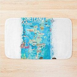 Shetland Islands Illustrated Travel Map with Tourist Highlights Bath Mat