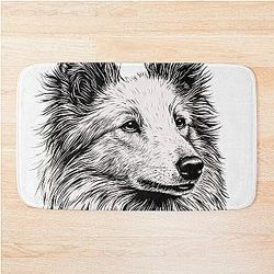 Black and White Shetland Sheepdog Drawing Portrait Bath Mat