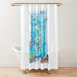 Shetland Islands Illustrated Travel Map with Highlights Shower Curtain