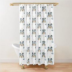 Watercolor Blue Merle Shetland Sheepdog Birthday Shower Curtain