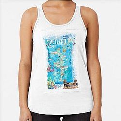 Shetland Islands Illustrated Travel Map with Tourist Highlights Racerback Tank Top