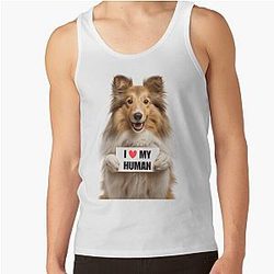 Cute Shetland Sheepdog with Signboard I love Tank Top