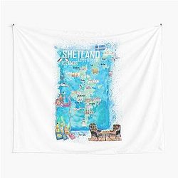 Shetland Islands Illustrated Travel Map with Tourist Highlights