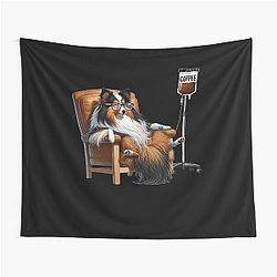 Funny Shetland Sheepdog Coffee Dog Lover Tapestry