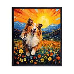 Bestbuddy Pet 11X14 Starry Night Inspired Shetland Sheepdog Dog Sheltie Smiling Wild Flowers Family Wall Decor