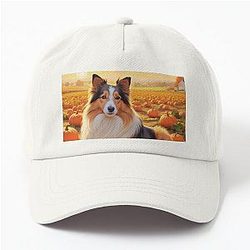 Shetland Sheepdog in a Pumpkin Patch at Sunset Dad Cap