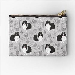 Cute Black White Sheltie Dog Shetland Sheepdog Pouch