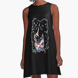 Cool Awesome Shetland Sheepdog Geometric A-Line Dress